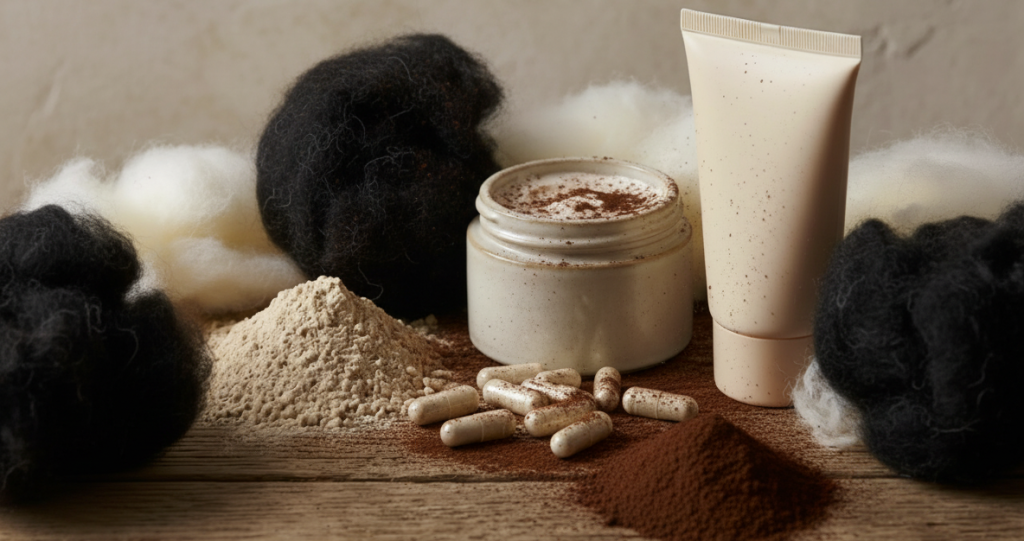 laine mouton blanche et noire alimentaire et cosmetique hydrolysat de kératine